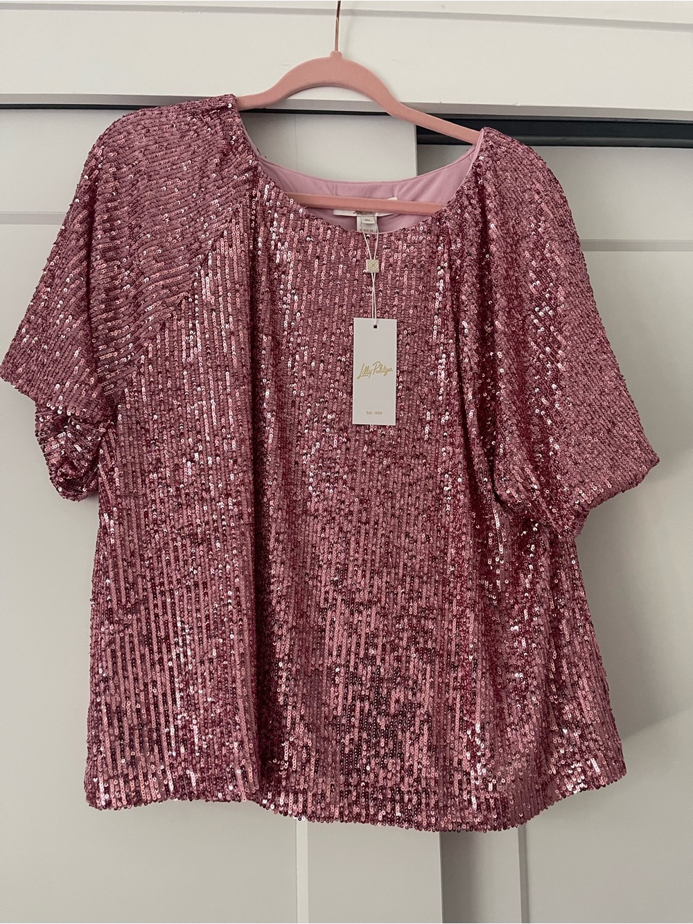 Lilly Pulitzer Rose Pink Sequin Short Sleeve Top